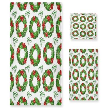 Imagem de Qilmy Conjunto de toalhas de guirlanda de Natal de 3 peças, conjunto de toalhas decorativas de banheiro macio absorvente com toalha de banho, toalha de mão e toalha de banho