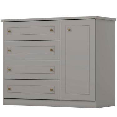 Imagem de Comoda 1 Porta 4 Gavetas 126 Cm Americana Cinza Henn Cinza