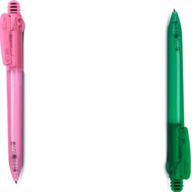 Imagem de Caneta Esferográfica Retrátil com Grip Antiderrapante, Escrita Azul, Plástico Translúcido, 10 Unidades, Design Executivo, Corpo Cilíndrico, para Escritório (Rosa e Verde)