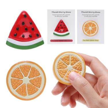 Imagem de Pedra de preocupação com a ansiedade, pedra de polímero feita à mão para o polegar, 2 peças, adoráveis formas de animais e frutas, pedra de bolso para o polegar para aliviar a ansiedade de meditação