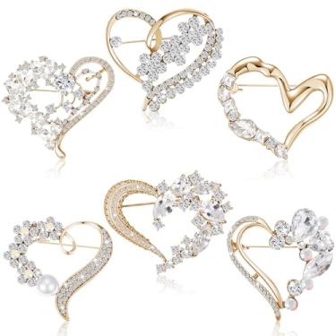 Imagem de Junkin Broche feminino de coração de amor, presente de strass de cristal, broche de cristal de lapela vazado para meninas, festas, casamentos, festivais, dia dos namorados, one size, metal, strass