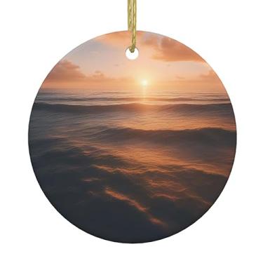 Imagem de Lindo pôr do sol oceano 1 impressão de Natal de cerâmica pendurada redonda, pingentes de porcelana, decoração criativa de Natal