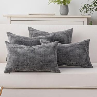 Imagem de Cushonix Pacote com 4 capas de almofada 50,8 x 30,5 cm, cinza escuro, boêmio, capas de almofada decorativas para sofá-cama, sofá, sala de estar, decoração de casa, fronha quadrada macia