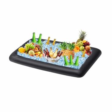 Imagem de Bandeja de servir para buffet de gelo, refrigerador de bebidas com plugue de drenagem, barra inflável de buffet de gelo, refrigerador inflável para festas, comida 137 x 61 x 12 cm (preto)