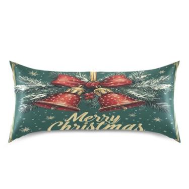 Imagem de Blueangle Fronha de cetim com sinos de Natal para cabelo e pele, fronha de seda, tamanho king (50,8 x 101,6 cm) - Capas de almofada de cetim refrescantes com fecho de envelope (321)