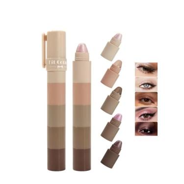 Imagem de UOCK Conjunto de bastão de sombra de cinco cores, lápis de sombra fosco e brilhante, marcadores de rosto e lápis de maquiagem para os olhos, paleta de sombras altamente pigmentada (nº 01)