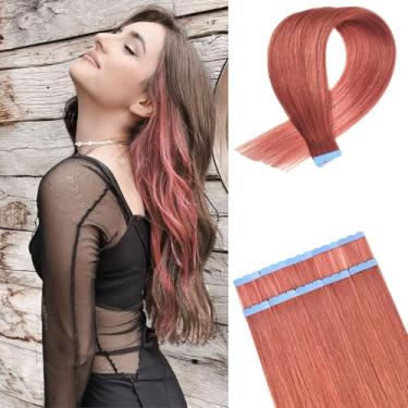 Imagem de Extensões de cabelo humano rosa dourado rosa invisíveis mini extensões de cabelo humano real fita adesiva para festa