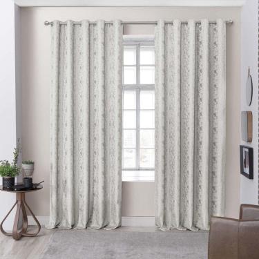 Imagem de Cortina Flores Em Jacquard Para Varão Simples 3,00m X 2,60m 100% Poliéster - Bege