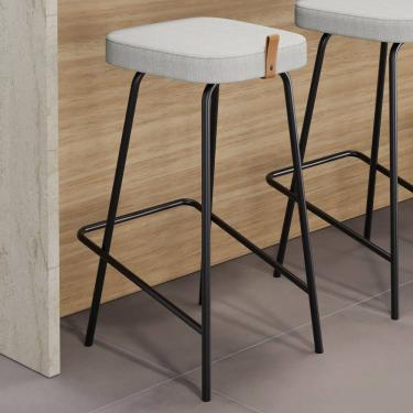 Imagem de Banqueta Média Para Cozinha Vik Estofada Linho Cinza - Abmaza