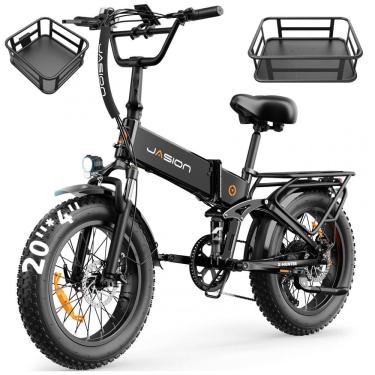 Imagem de Bicicleta elétrica dobrável Jasion X Hunter preta com cestos motor 750W pico 1400W pneu...