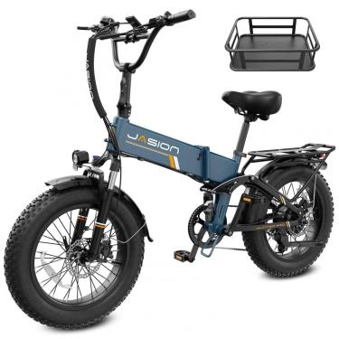 Imagem de Bicicleta elétrica dobrável Jasion X-Hunter Pro azul Storm pneus 20x4 motor 750W pico 1...