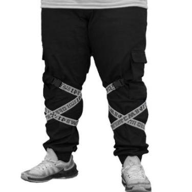 Imagem de Calça Jogger Masculina PRETA Com Fitas BRANCA PLUS SIZE-Unissex