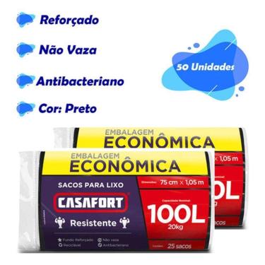 Imagem de Saco para Lixo Reciclado Preto 100L Kit 50 Unidades Resistente Fundo Reforçado Higipack