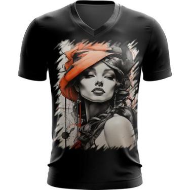 Imagem de Camiseta Gola V Pintura a Carvão Mulher Arte Esfumaçada 4 - Kasubeck S