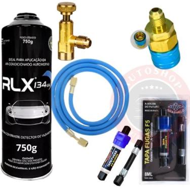 Imagem de Kit Recarga Gás Ar Condicionado Automotivo Carro + Tapa fugas Selante 