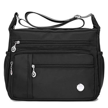 Imagem de Bolsa de ombro feminina Karresly bolsa de viagem bolsa carteiro transversal corpo de nylon com muitos bolsos, Preto, Small