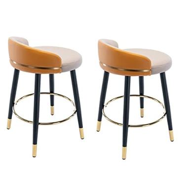 Imagem de Bsillas Cocina de Barra Conjunto de 2 Cadeiras Bar Giratórias Balcão Ilha, Bancos Bar de Cozinha Altura Balcão, Pele Napa Preto Cromado Pernas Douradas, Sem Braços 360° Pedais Redondos Assento 62 Cm