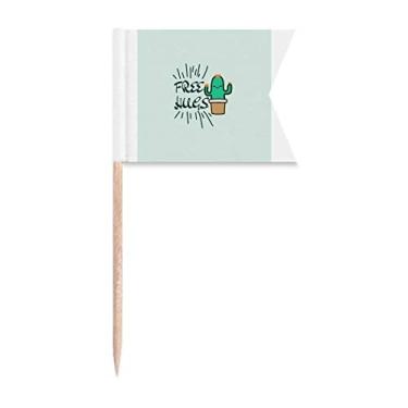 Imagem de Bandeiras de palito de dente envolvendo cactos para marcação de palito de dente para bolo de festa, comida e queijos