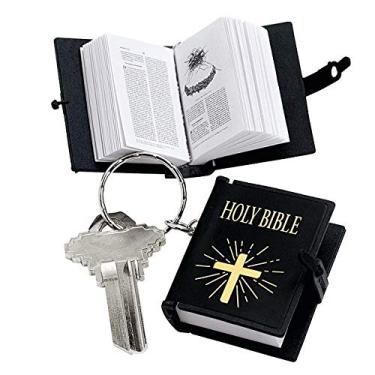 Imagem de 1 ~ Chaveiro da Bíblia ~ Aprox. 3,8 cm ~ Capa de plástico com páginas impressas de verdade, chaveiro de metal e anel ~ Novo