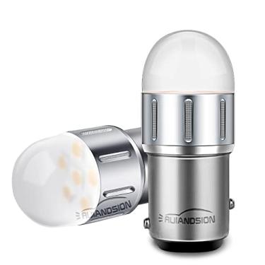 Imagem de Ruiandsion 2 lâmpadas de LED 1157 amarelas 2057 2357 7528 BAY15D 10-60V Luzes de seta LED dupla função para carros, caminhões, motocicletas, trailers, sem polaridade