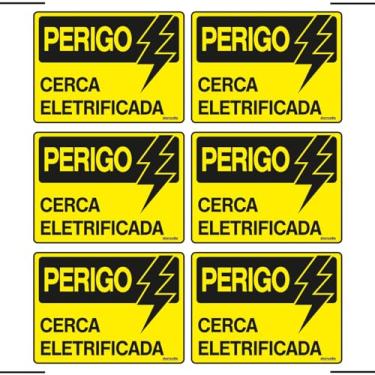 Imagem de Combo 6 Placas De Sinalização Perigo Cerca Eletrificada 20x15 Ekomunike - S-219 F9e