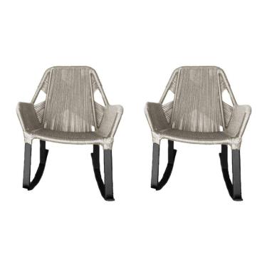 Imagem de Kit 2 Cadeiras de Balanço Athenas Corda Náutica Base em Alumínio Preto/areia