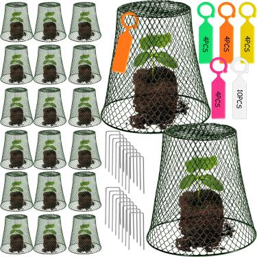 Imagem de 20 peças de arame de galinha, coberturas de arame, cloches de jardim, fio de galinha, protetor de plantas cloche, metal, resistente, para manter coelhos frango, esquilos, pássaros, outros (24 × 23 cm)