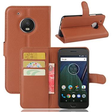 Imagem de Capa para Moto G5 Plus, carteira flip de couro PU premium com compartimento para cartão, suporte e fecho magnético [capa interna de TPU à prova de choque] Compatível com Moto G5 Plus