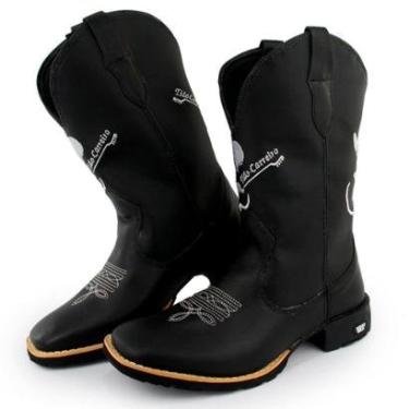 Imagem de Bota Texana Masculina Couro Country Bico Quadrado Preta Peão-Masculino