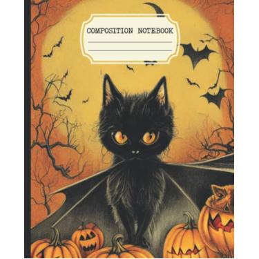 Imagem de Caderno de composição: faculdade de estética vintage pautada com design de capa de gato de Halloween