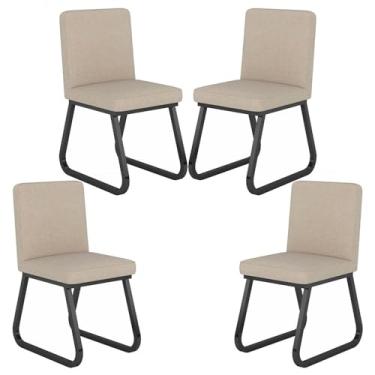Imagem de Kit 4 Cadeiras Estilo Industrial Toronto Preto/bege - Móveis Arapongas Preto Fosco/linho Bege