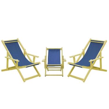 Imagem de Kit 3 Espreguiçadeiras 2 Adulto E 1 Infantil-azul Marinho