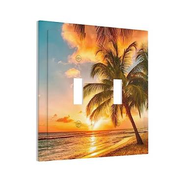 Imagem de Wpshijia Capa para interruptor de luz, pôr do sol, praia, palmeira, paisagem marítima, placa de parede com 2 divisórias, placa de interruptor de luz dupla, cenário tropical, coberturas decorativas de