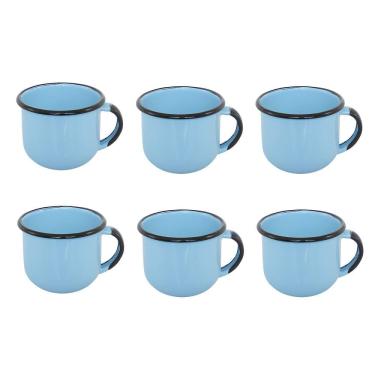 Imagem de Jogo de Xícara de Chá 06 Peças Esmaltada Azul Claro 240 ml Ewel