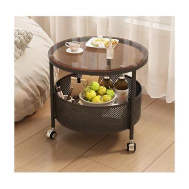 Imagem de End Table，Movable Side Table，Coffee Round Table，Sofa Side Table，Bedroom Living Room Side Table Table，Trolley，Wheeled Storage Rack，with Storage Space，for Living Room Bedroom(Black A)