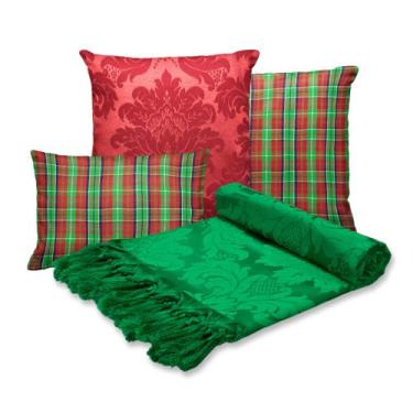 Imagem de Kit Manta Para Sofá Natal com 2 capas 45x45 e 1 capa 30x50 - MUMUDECOR