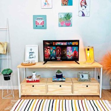 Imagem de Rack de TV Industrial de Ferro e Madeira Style Square 3 Nichos Uno com
