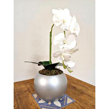 Imagem de Arranjo de Orquídea Artificial Branca em Aquário Cinza - Vila das Flor