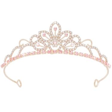 Imagem de SuPoo Tiaras de coroa de ouro rosa para meninas, coroa de princesa, faixa de cabeça, acessórios de cabelo de aniversário, decoração de princesa para festa de casamento, formatura, Halloween, Natal