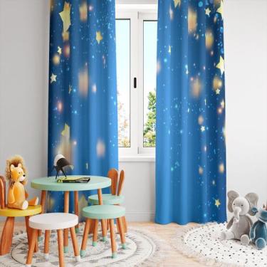 Imagem de Cortina Tecido Oxford Quarto Infantil Noite de Estrelas Brilhantes  - 