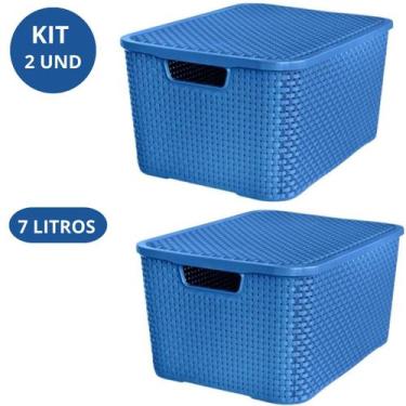 Imagem de Kit com 2 Caixas Cesto Organizadora com Tampa Empilhável Plástico - 7 