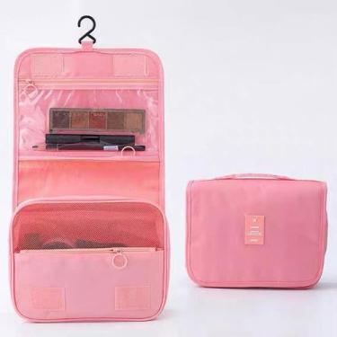 Imagem de Necessaire Com Gancho Cabide Divisória Multiuso Viagem Lisa - LIU, Ros