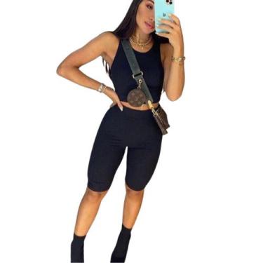 Imagem de Conjunto Plus Size Canelado Gringa Cropped Nadador E Bermuda Biker - O