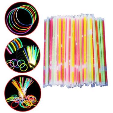 Imagem de Kit 100 Pulseiras Iluminação Neon Fluorescente Sucesso Nas Festas XU1 