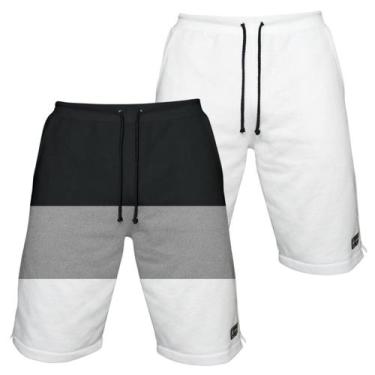 Imagem de Kit 2 Bermudas Moletom Masculina com 3 Bolsos Fenda Lateral Short Bási