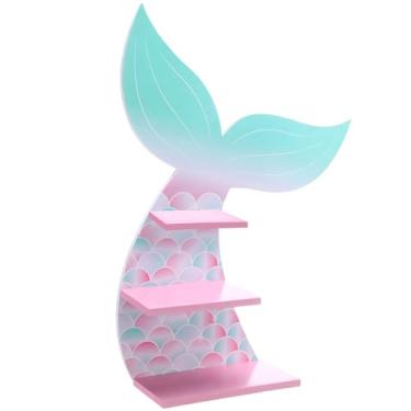 Imagem de Prateleira de decoração de parede prateleira suspensa de quarto prateleira de parede prateleiras flutuantes de madeira decoração de banheiro para quarto de meninas presente de berçário (sereia fofa)