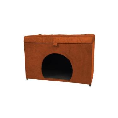 Imagem de Puff baú pet casa p/ cachorros e gatos em suede - terracota - NEGROMON