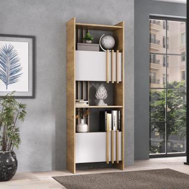 Imagem de Estante para Livros Arbos 2 Portas 6 Prateleiras Ripado Olmo/Branco - 