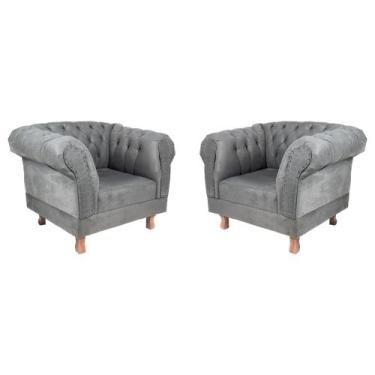 Imagem de Duas Poltronas Chesterfield Capitone Suede Cinza Decorativa /  Sala, T