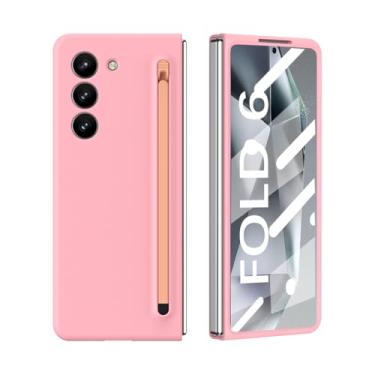 Imagem de Eilkmcre Capa para Samsung Galaxy Z Fold 6 com S-Pen fina e suporte para caneta, Z Fold 6 5G com protetor de tela de vidro temperado integrado, capa protetora completa para Samsung Z Fold6 2024, rosa